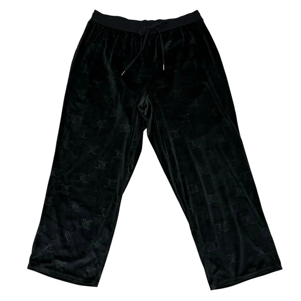 Juicy Couture 2X Velour Pajama Set Blue Rhinestone Top Black Logo Pants Y2K - Picture 5 of 7